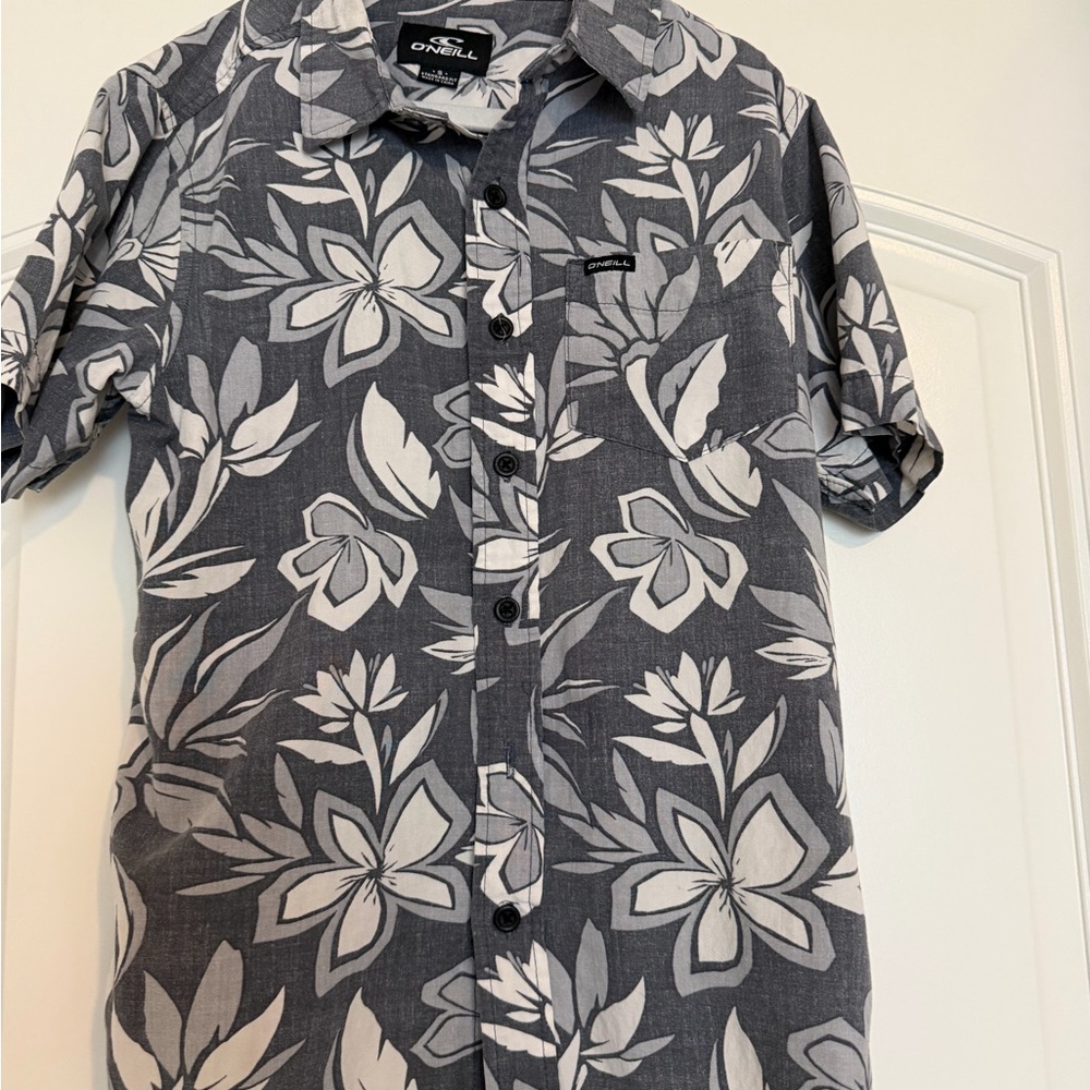 O'Neill Boys Gray Floral Short-Sleeve Button-Up Shirt